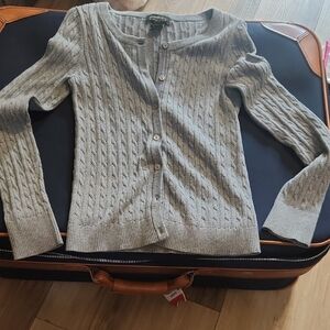 Eddie Bauer Gray Cable Knit Cardigan Sweater